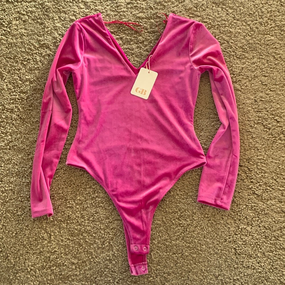 COPY - Gianni Bini Long Sleeve V-Neck Knit Velvet Bodysuit